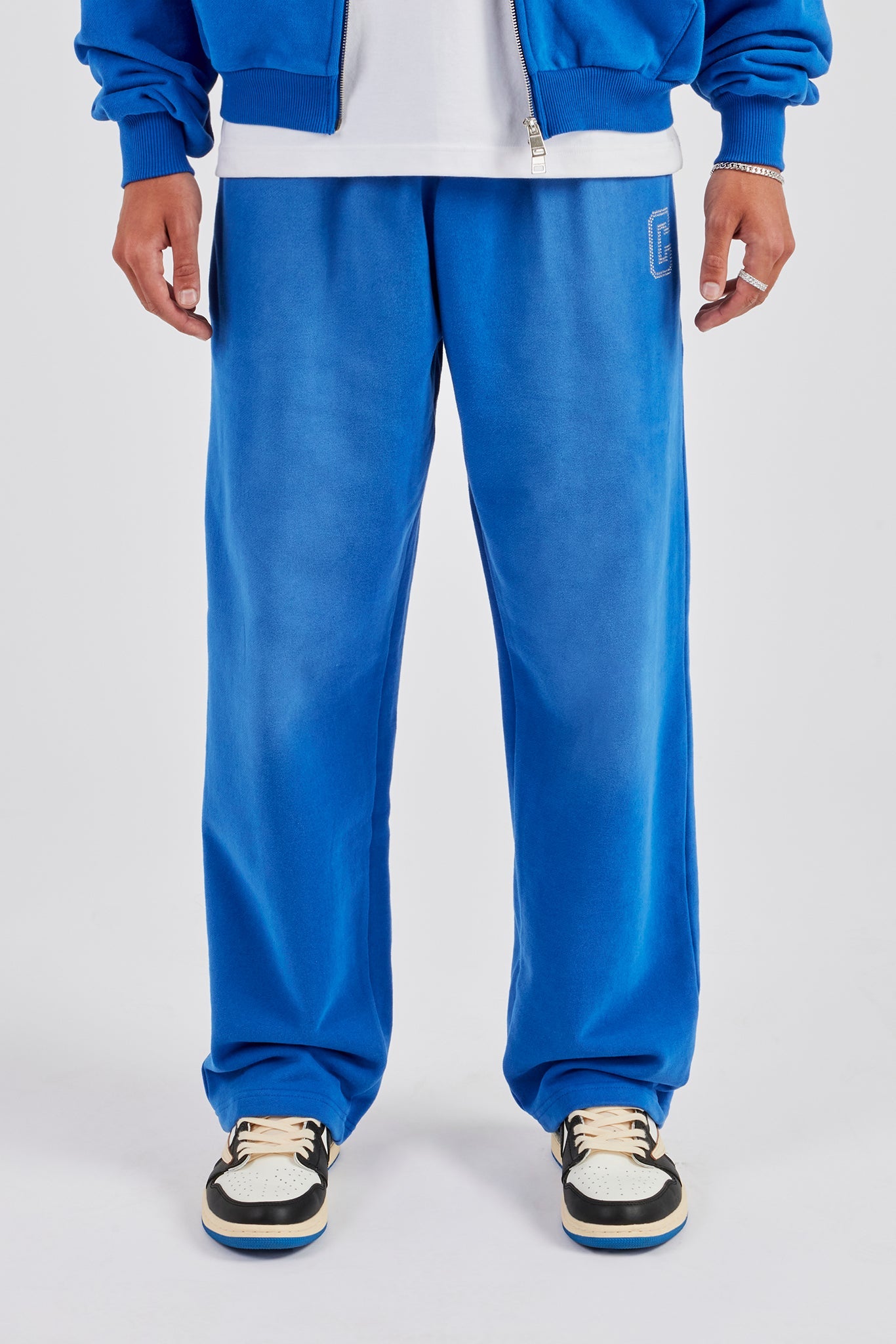 Washed Wide Leg Rhinestone C Jogger - Washed Blue